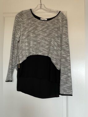 Joseph Ribkoff Black and Gray Mixed-Texture Top